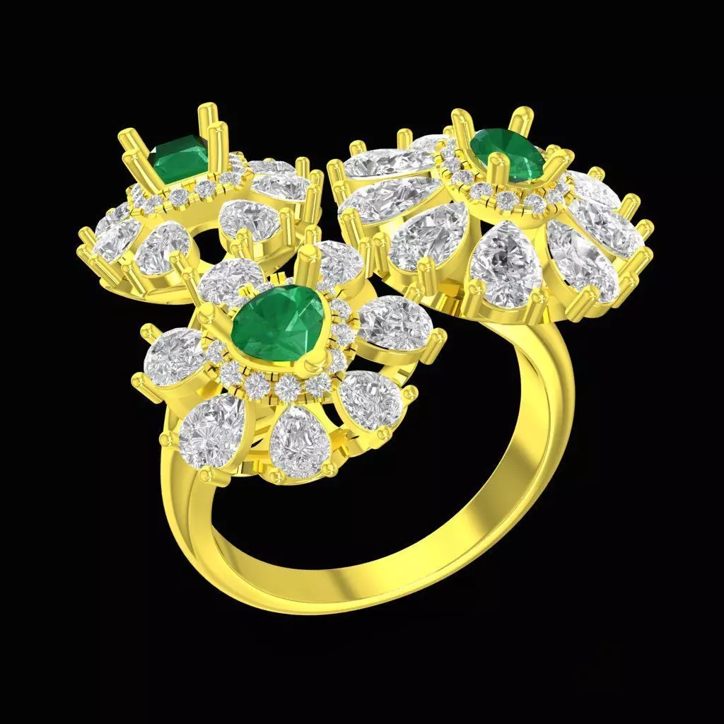 Luxury Floral Cluster Diamond Emerald Ring for Women 242a 3D print model