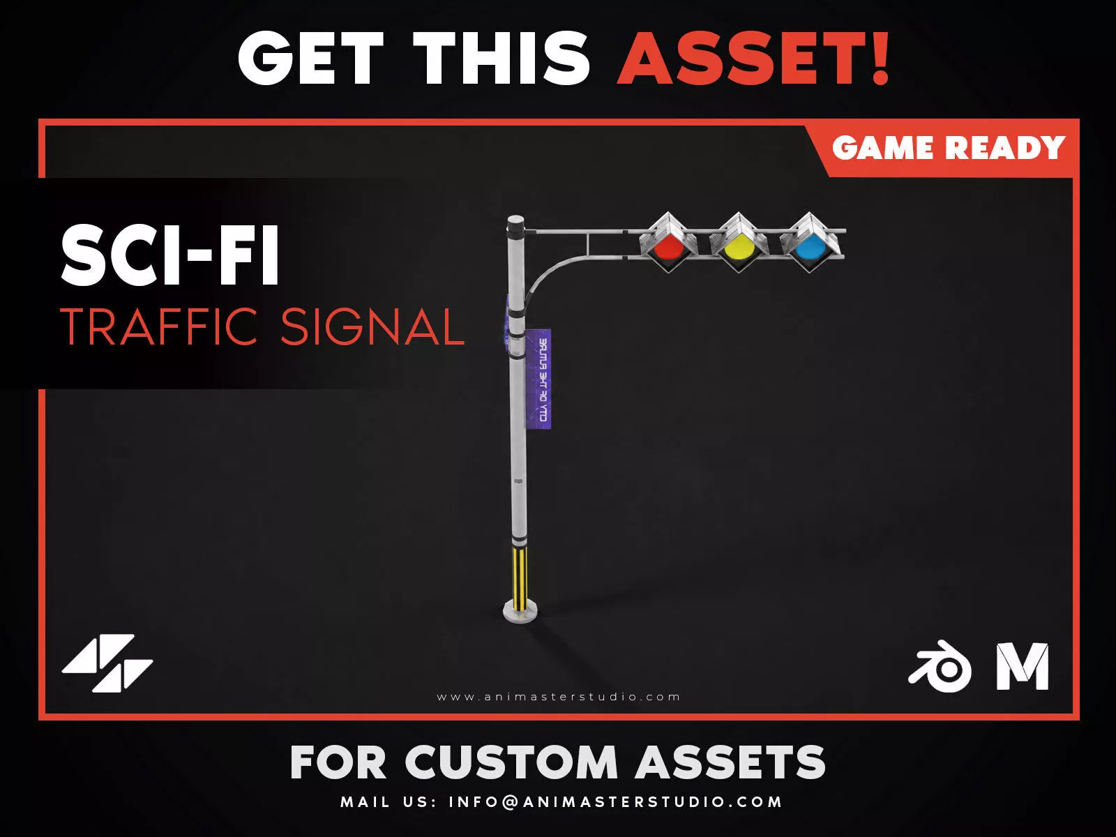 Modular Futuristic Traffic Signal Pole Low-poly 3D model
