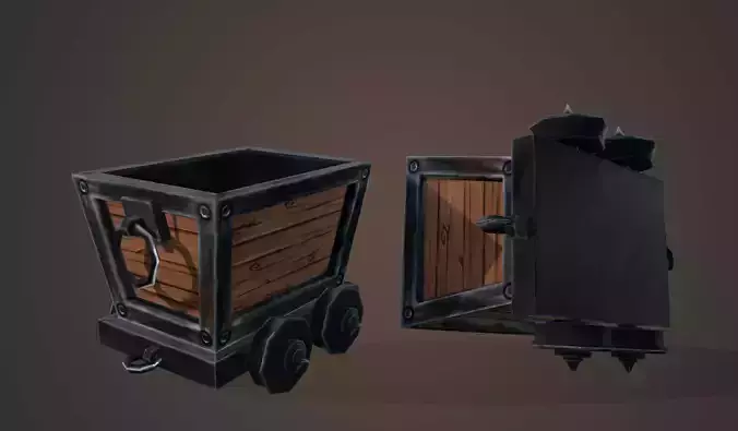  baggage cart  mining cart Low-poly 3D model