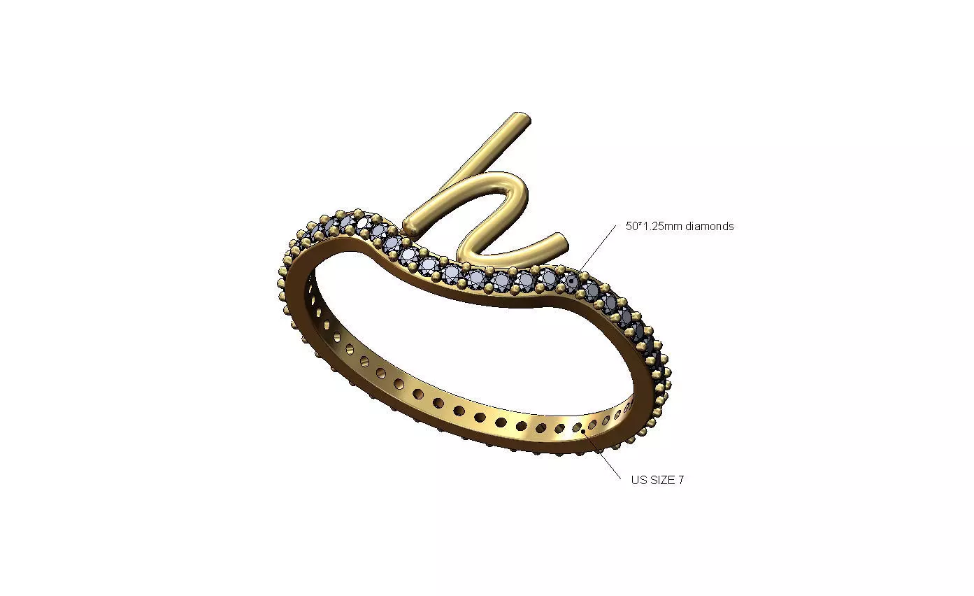 H letter initial 3d lowercase wire diamond eternity ring 3D print model