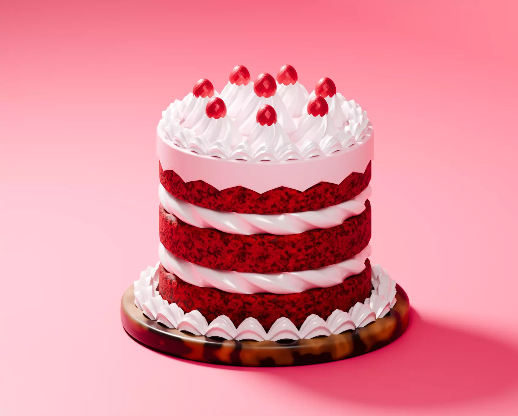 Red Velvet Strawberry Cake Low-poly 3D model