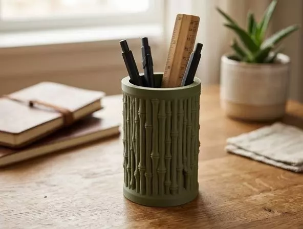 Textured Bamboo Desk Organizer and Pencil Cup Free 3D print model