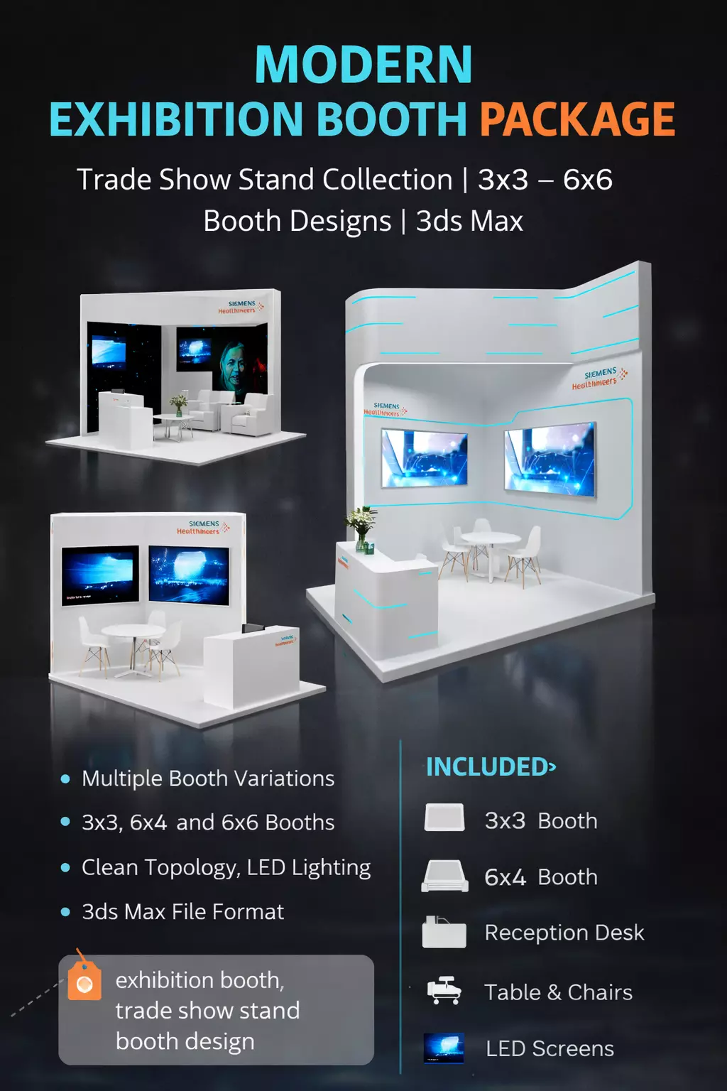 Modern Exhibition Booth PackageTrade 3x3 Booth Designs 3ds Max 3D model