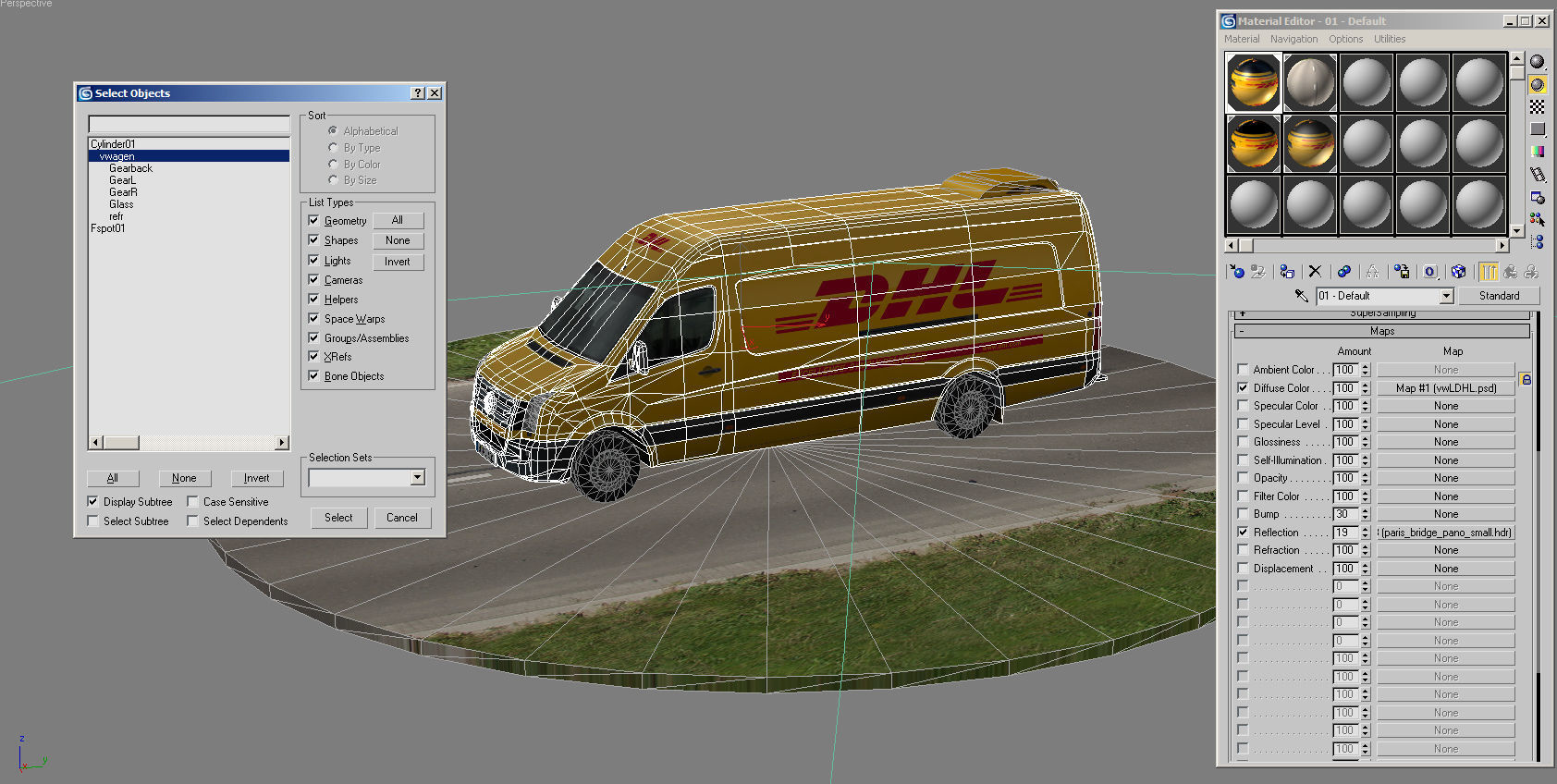 Volkswagen DHL delivery bus Low-poly 3D model_10