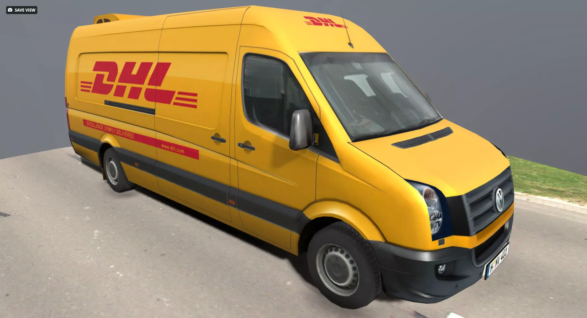 Volkswagen DHL delivery bus Low-poly 3D model_1