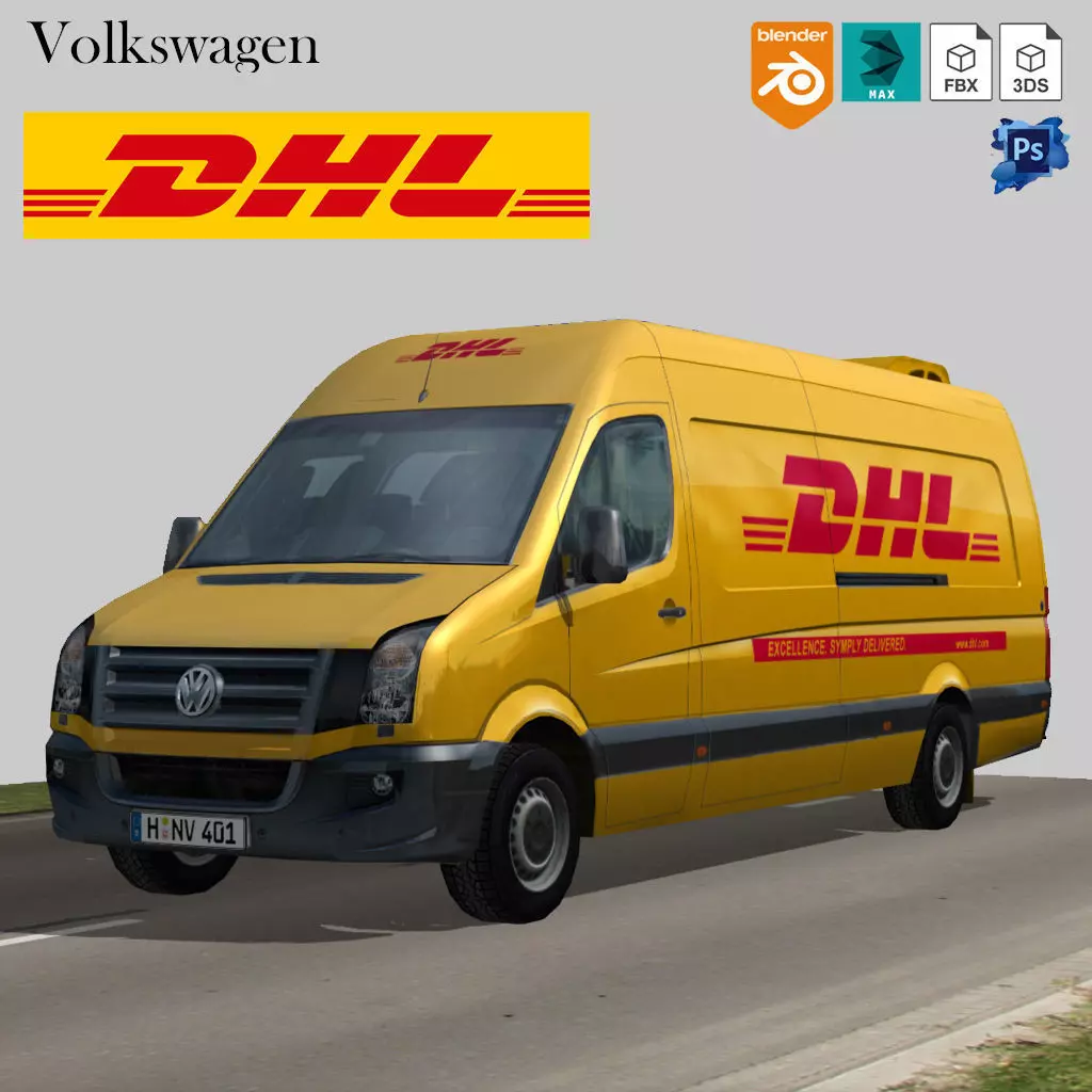 Volkswagen DHL delivery bus Low-poly 3D model_0