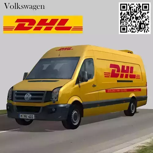 Volkswagen DHL delivery bus Low-poly 3D model