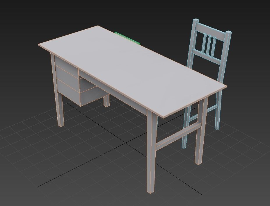 Desk And Chair Low-poly 3D model_7