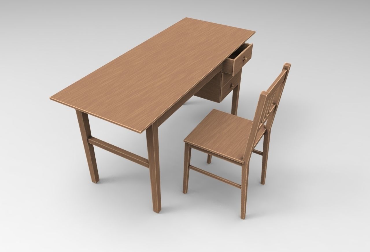 Desk And Chair Low-poly 3D model_1