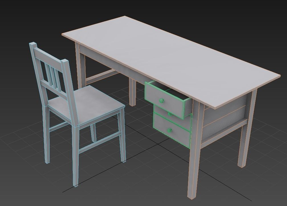 Desk And Chair Low-poly 3D model_6