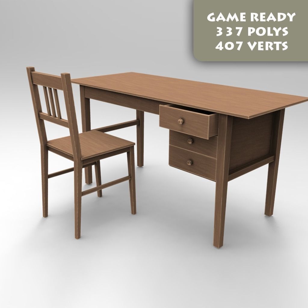 Desk And Chair Low-poly 3D model_0
