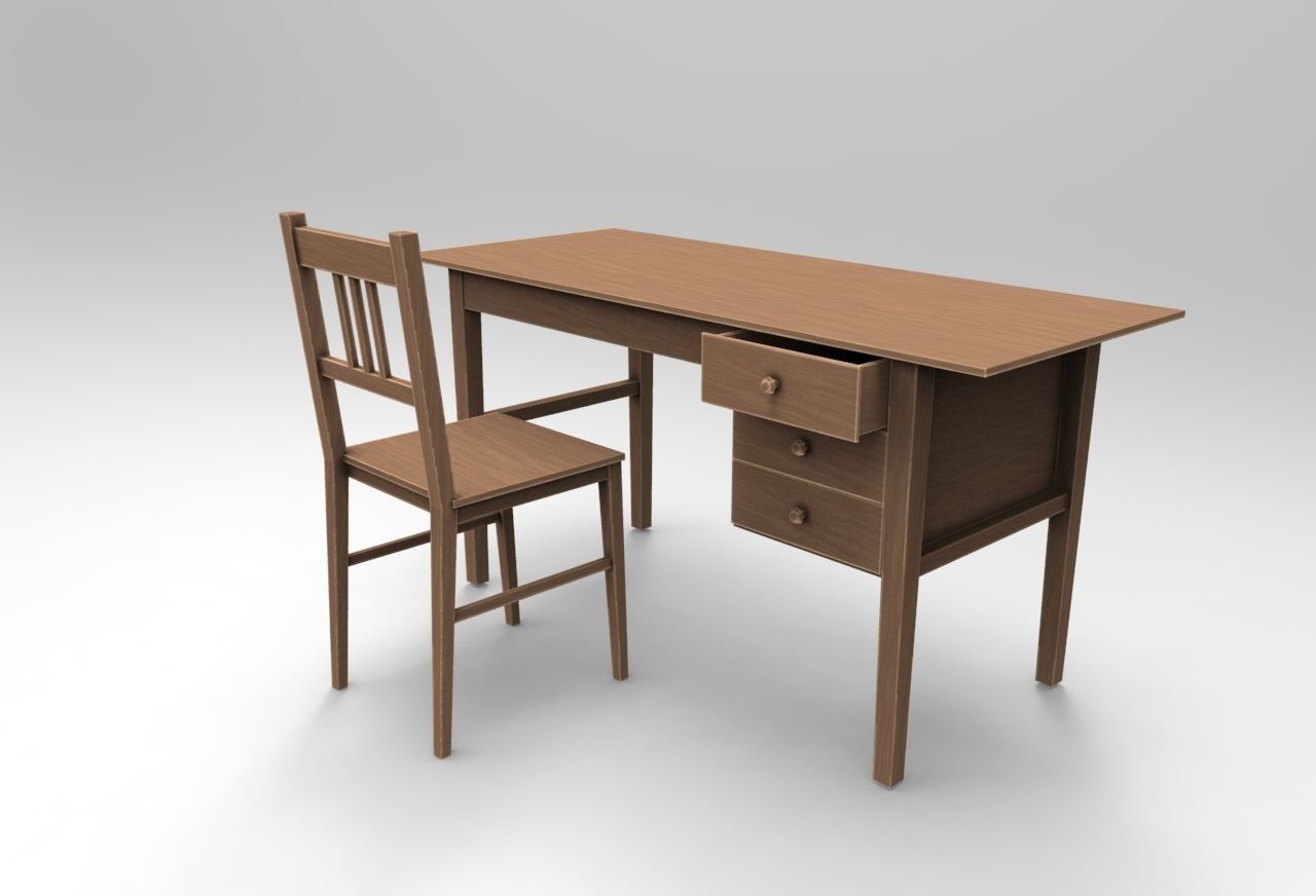 Desk And Chair Low-poly 3D model_2