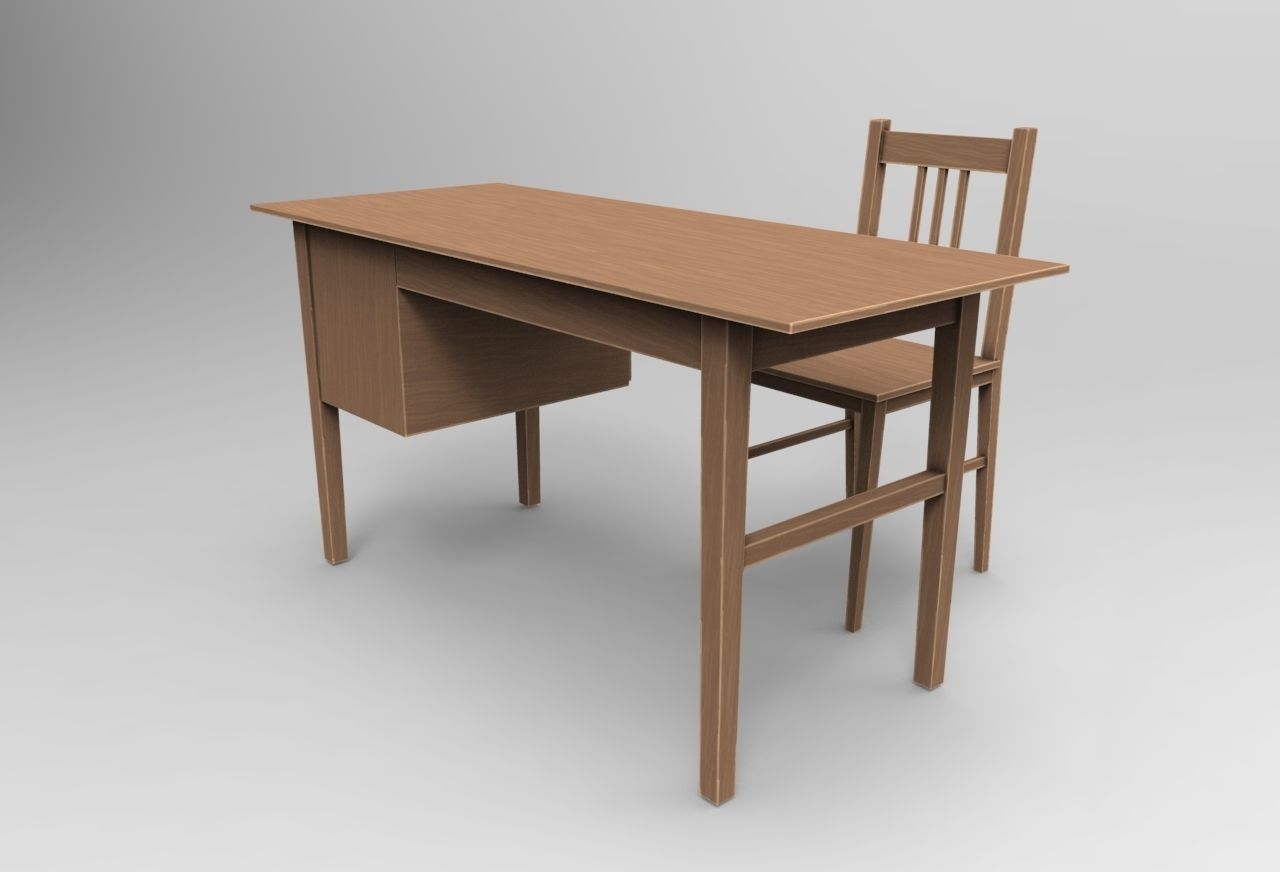 Desk And Chair Low-poly 3D model_3