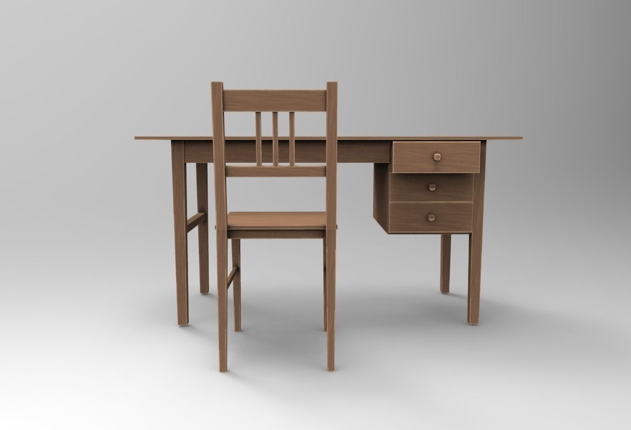 Desk And Chair Low-poly 3D model_5