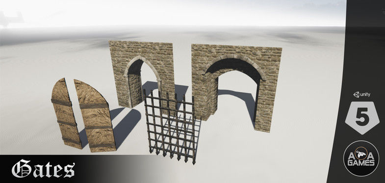 Medieval castle kit Low-poly 3D model_3