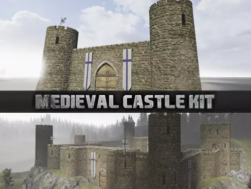 Medieval castle kit Low-poly 3D model_0