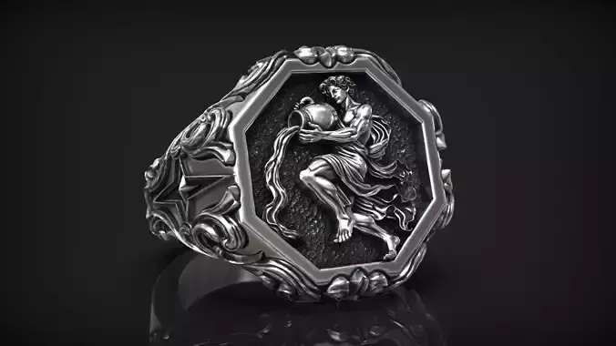 Aquarius Zodiac Horoscope Sign Antique Relief Water Signet