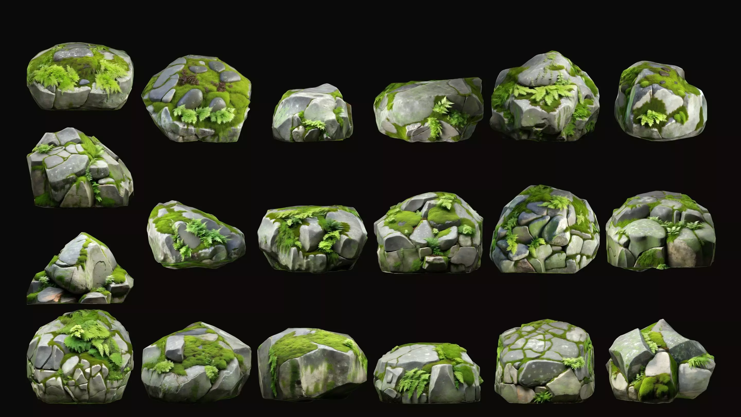 19 Mossy Green Rocks Vol 2 Low-poly 3D model