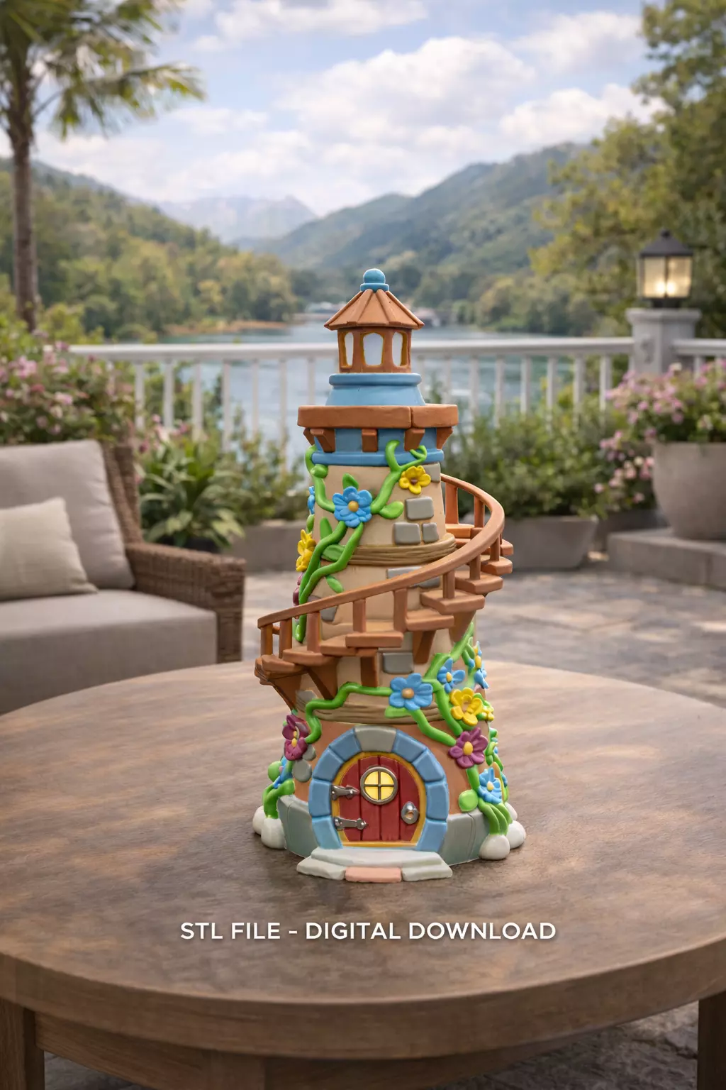 Fantasy Spiral Tower House STL File 3D Printable Fairy Tower 3D print model