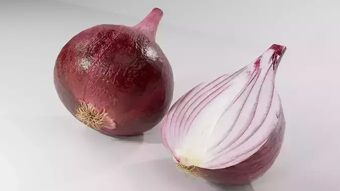 Photorealistic Red Onion 3D Model Cut Vegetable Food Asset Low-poly 3D model 3