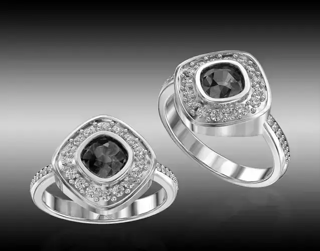 diamond ring with black chrysoprase gem 3D print model