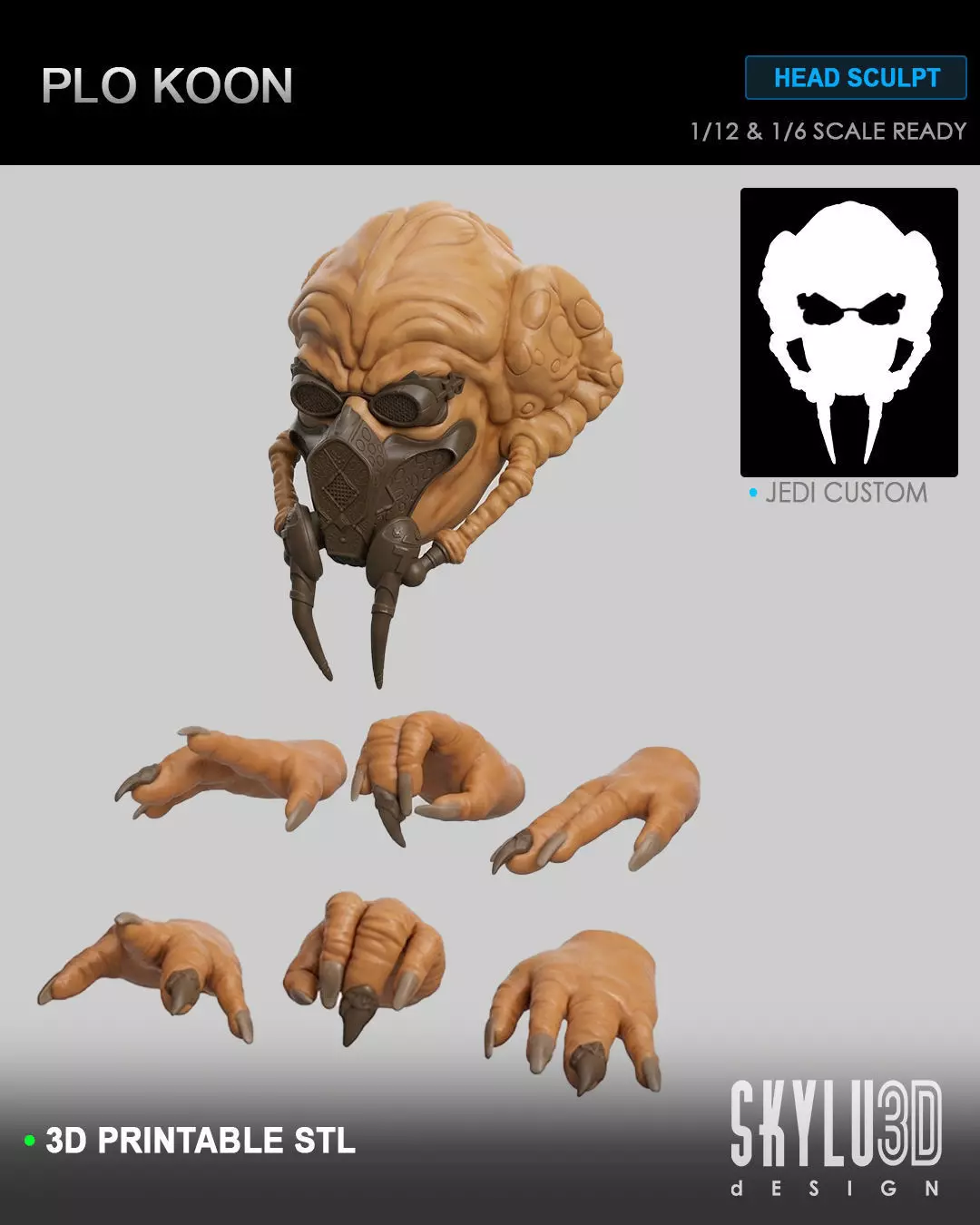 Plo Koon Head Sculpt With Hand Pack Bundle 3D print model