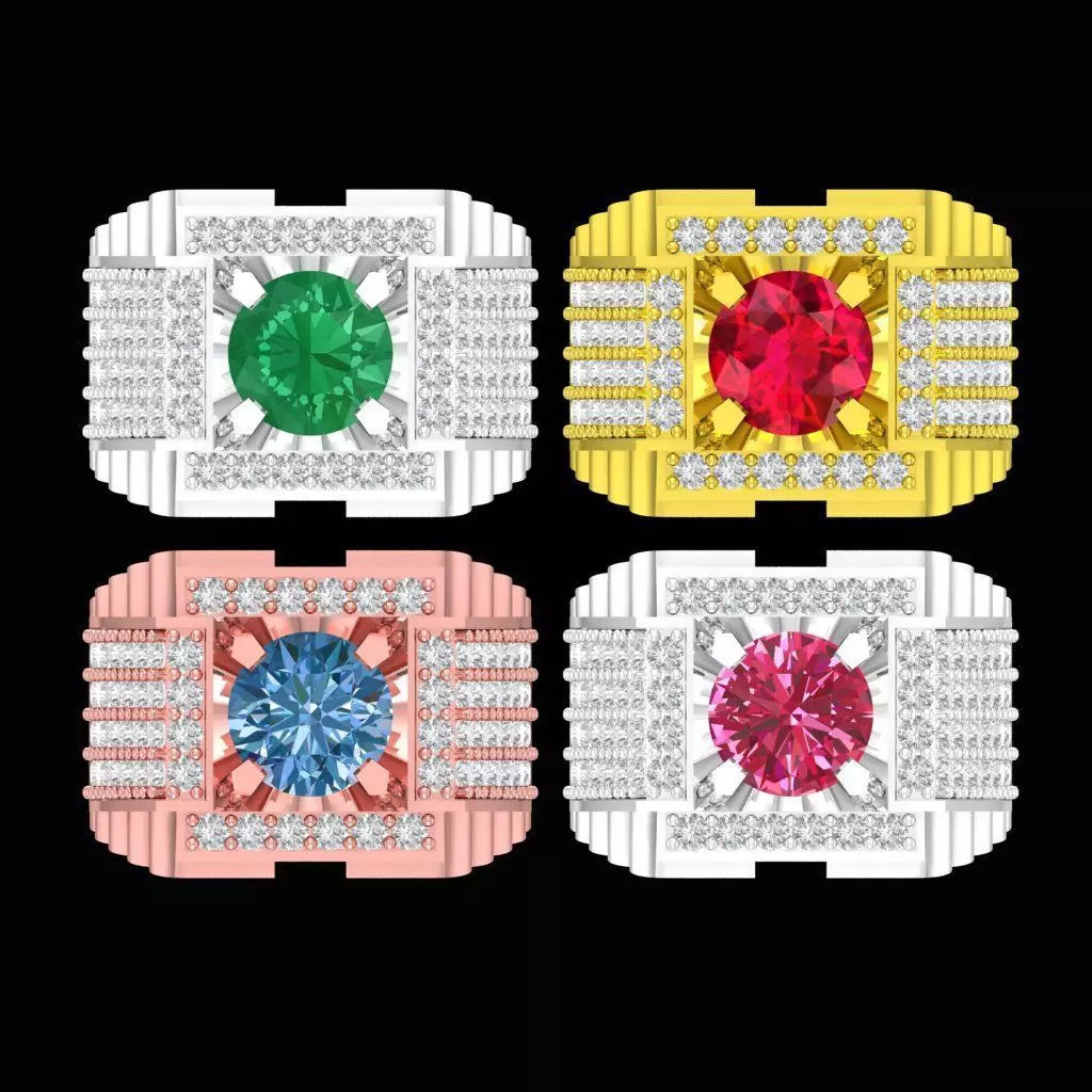 Luxury Emerald Diamond Asian Style Men Ring STL Model 243a 3D print model
