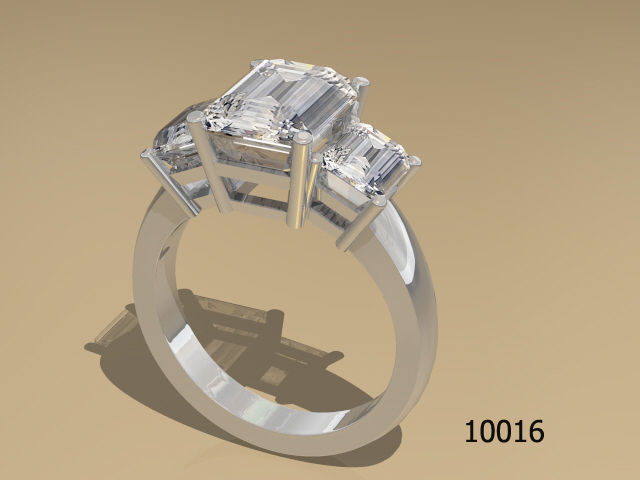 Ring three stone emerald cut engagement Free 3D print model