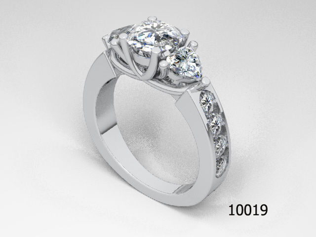 Ring three stone diamond engagement Free 3D print model