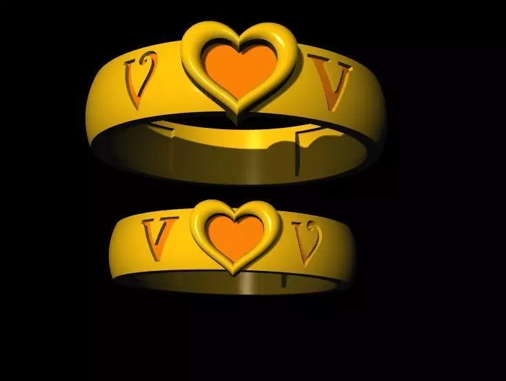 heart couple band ring 3dm file 3D print model