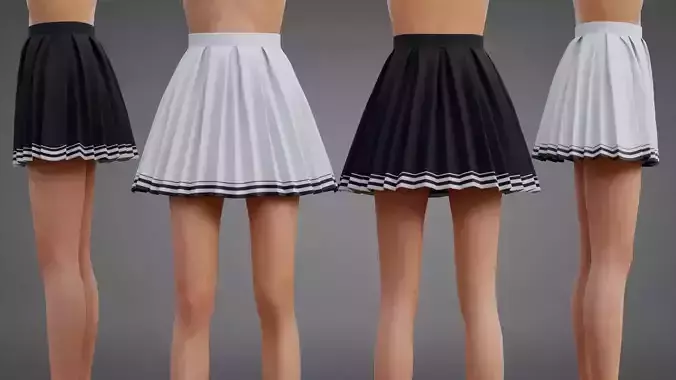 Tennis Pleated Skirt -  black and white Striped Mini Skirt