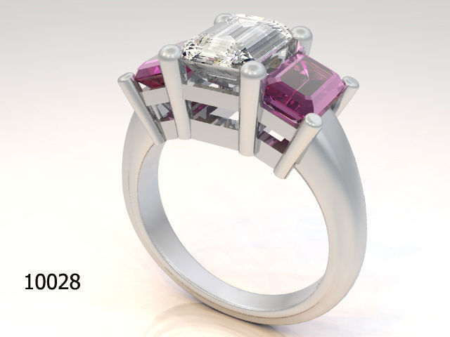 Ring three stone engagement with sapphires and emerald cut di... Free 3D print model