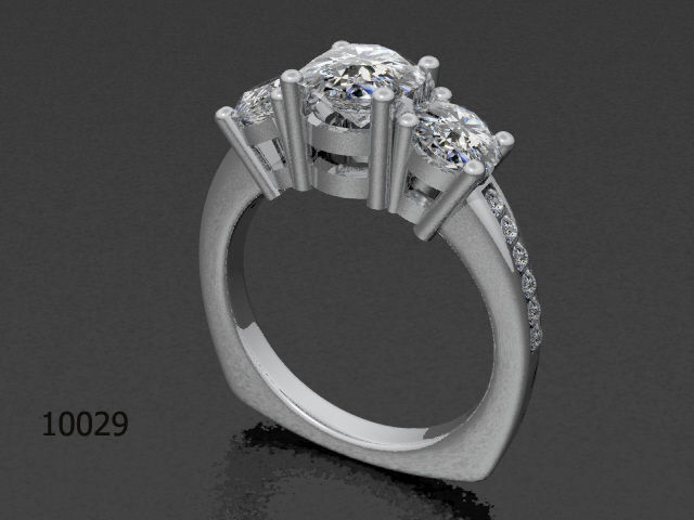 Ring three stone diamond engagement Free 3D print model