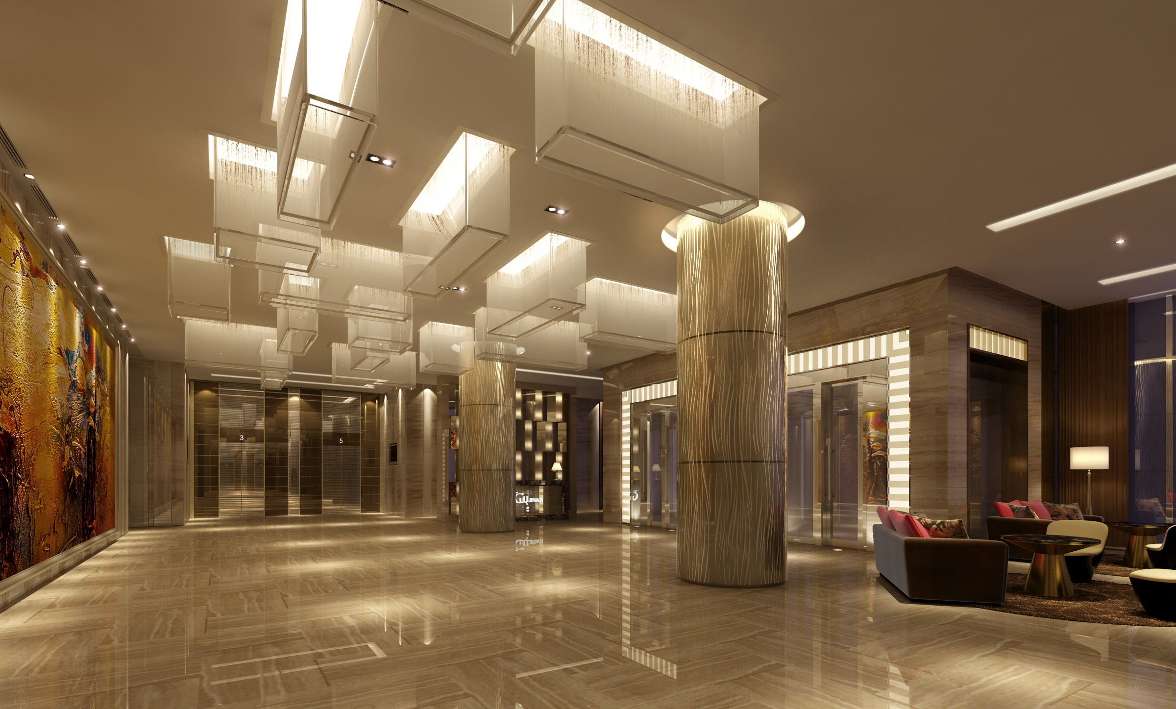 3d Model Hall With Fancy Ceiling Lights Cgtrader Hall With Fancy Ceiling Lights 3d Model Max 1