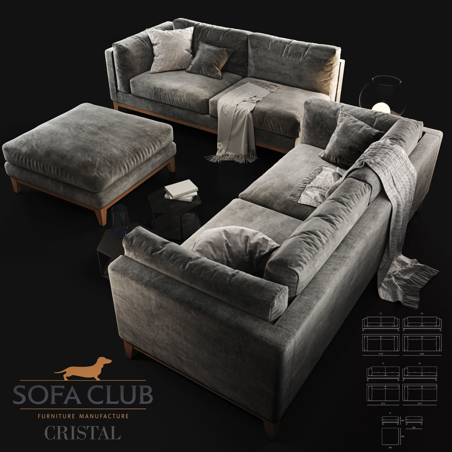 Sofa Realistic couch with pillows and coffee table 3D model_1