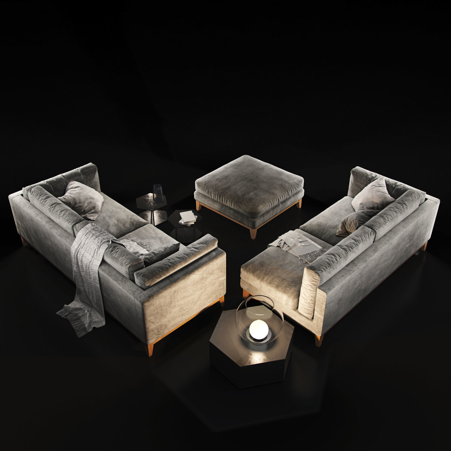 Sofa Realistic couch with pillows and coffee table 3D model_3