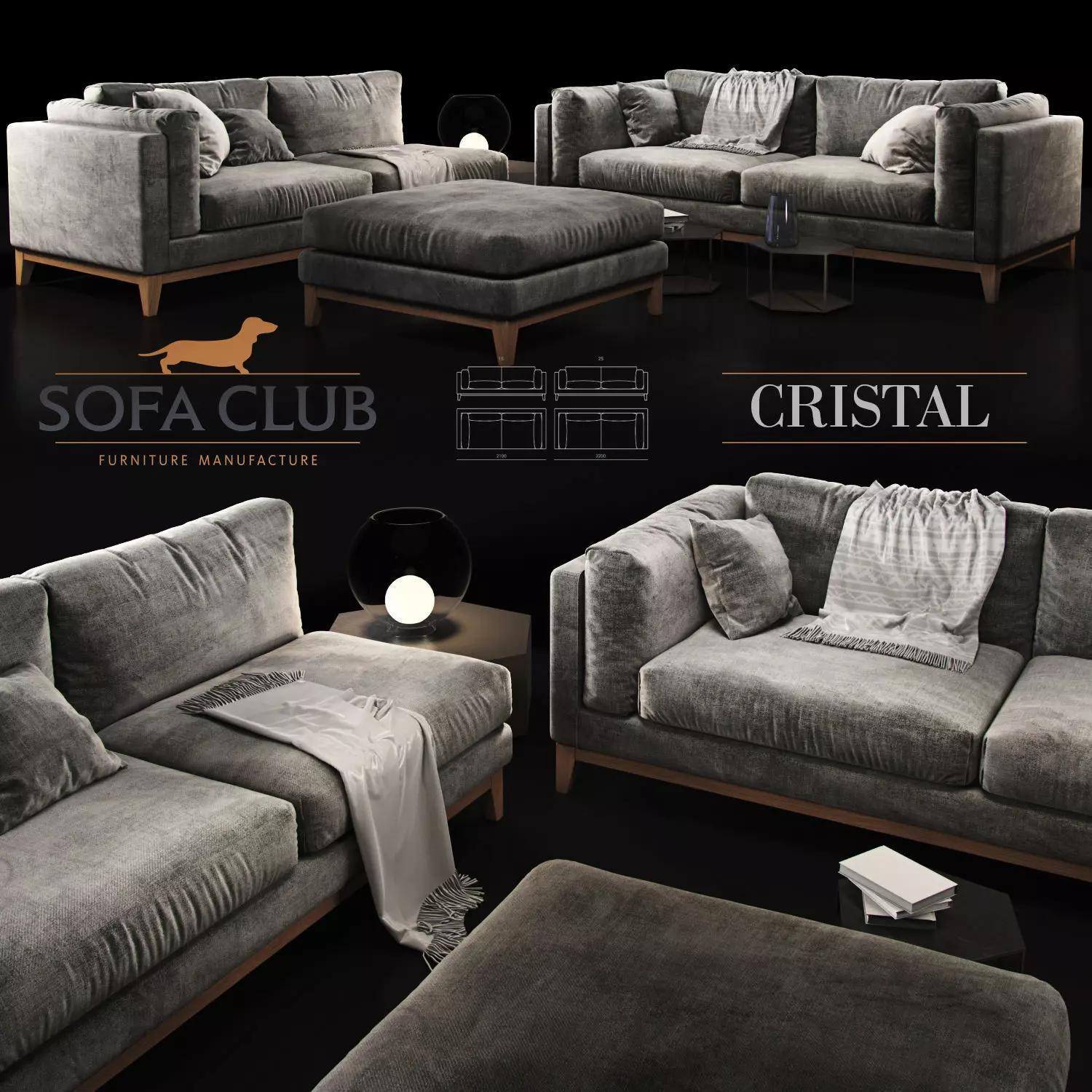 Sofa Realistic couch with pillows and coffee table 3D model_0