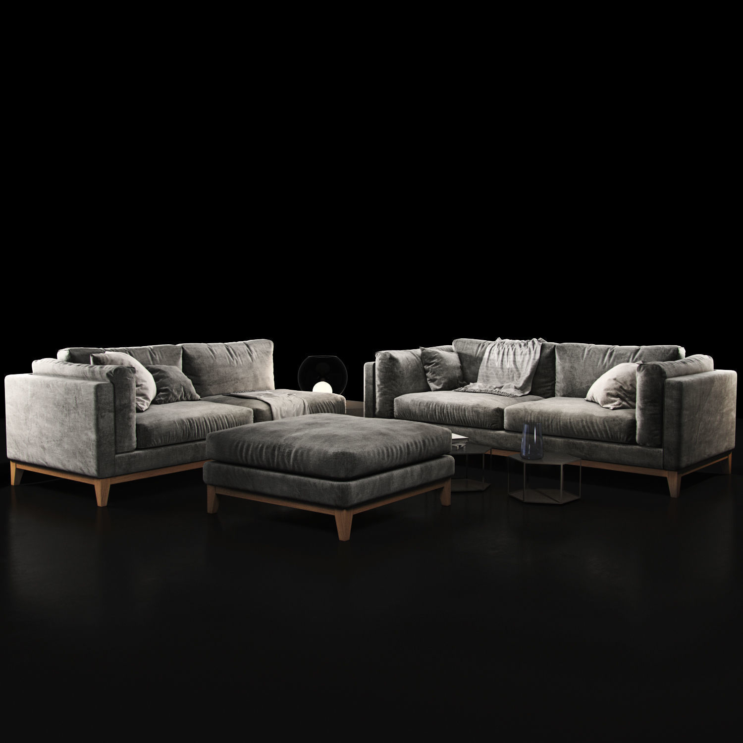 Sofa Realistic couch with pillows and coffee table 3D model_2