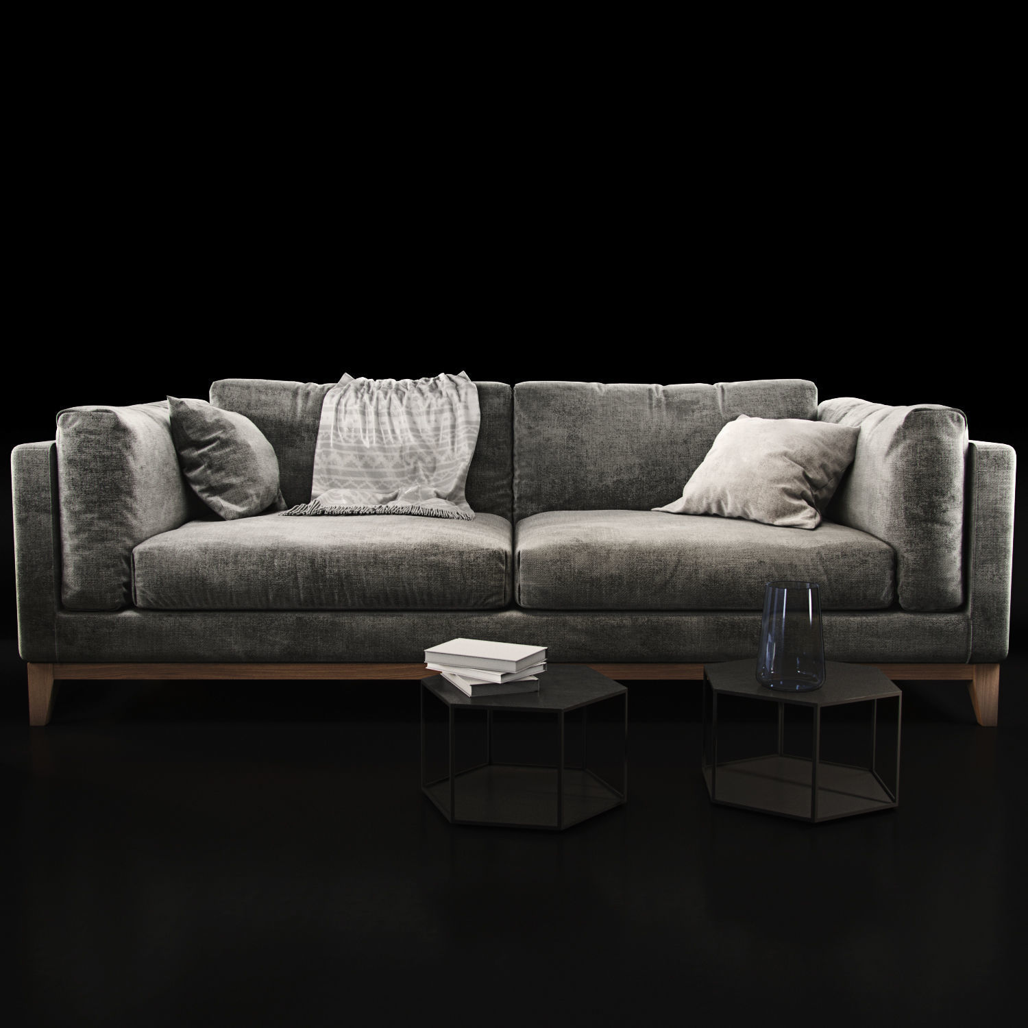 Sofa Realistic couch with pillows and coffee table 3D model_6