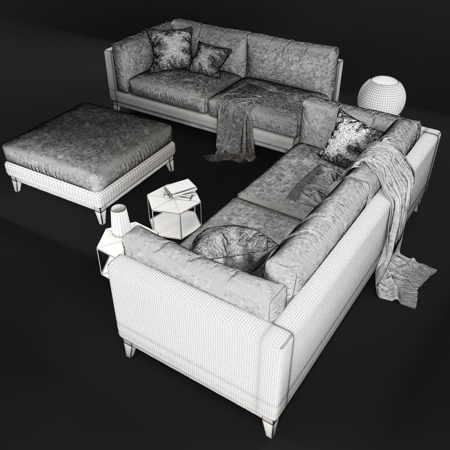 Sofa Realistic couch with pillows and coffee table 3D model_10