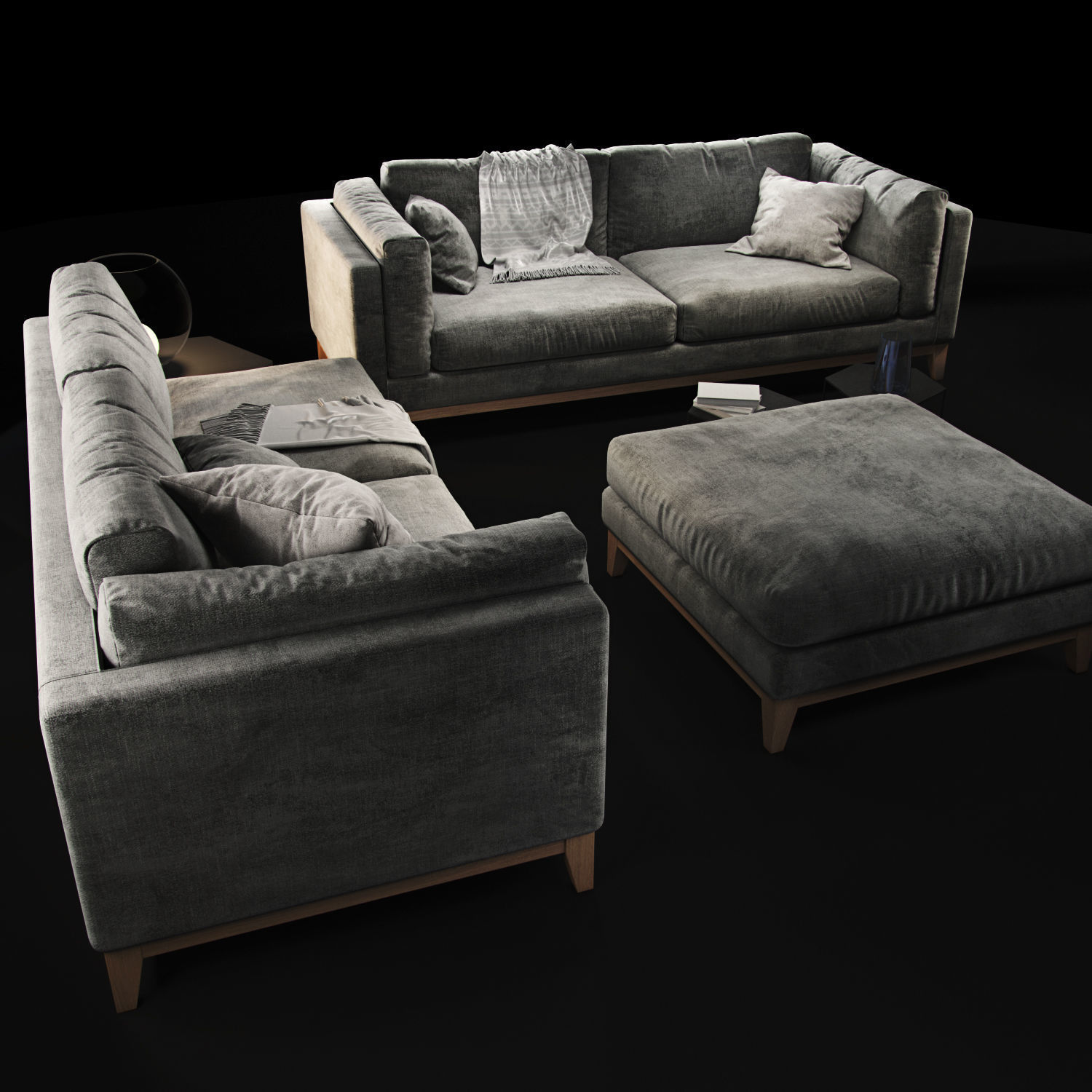 Sofa Realistic couch with pillows and coffee table 3D model_4