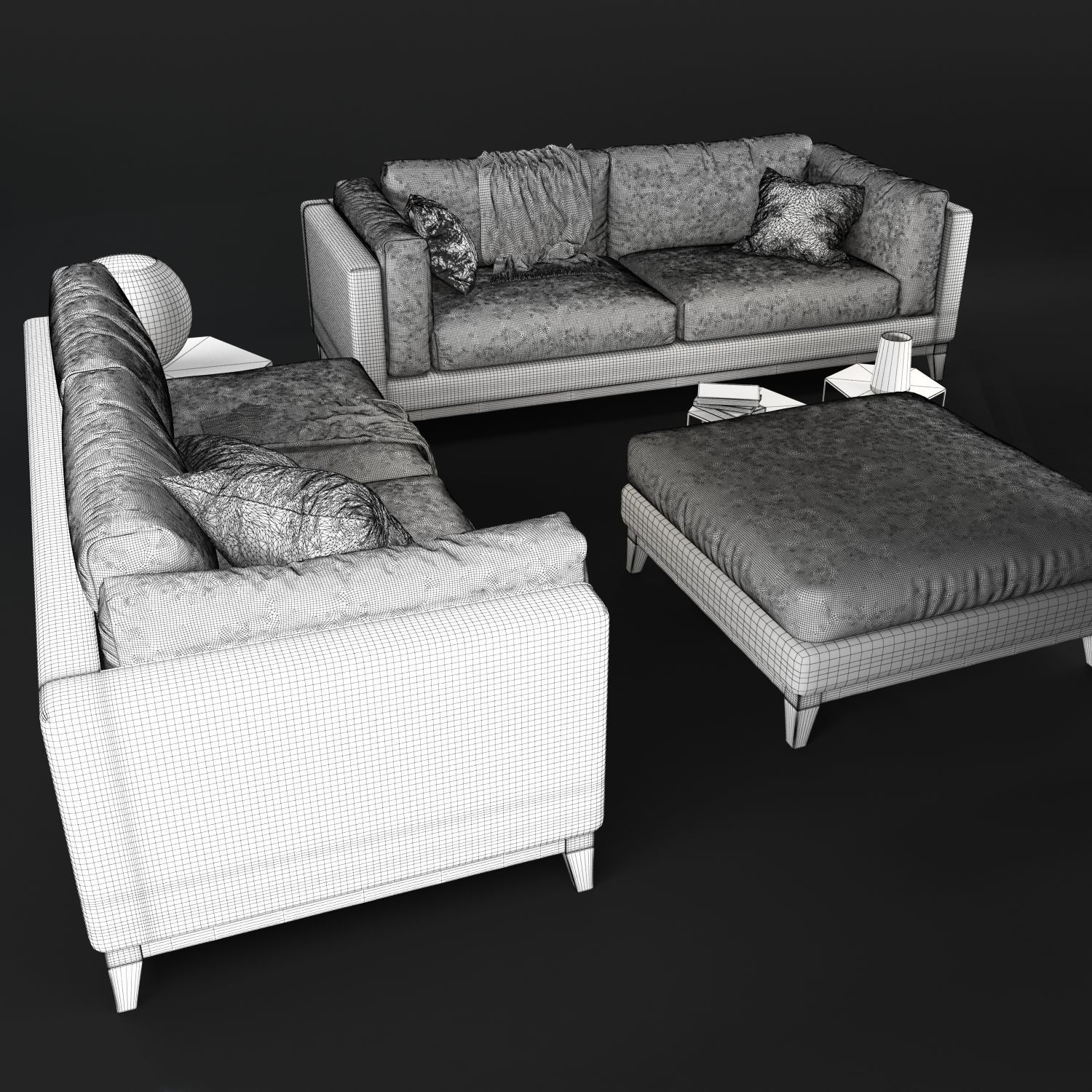 Sofa Realistic couch with pillows and coffee table 3D model_9