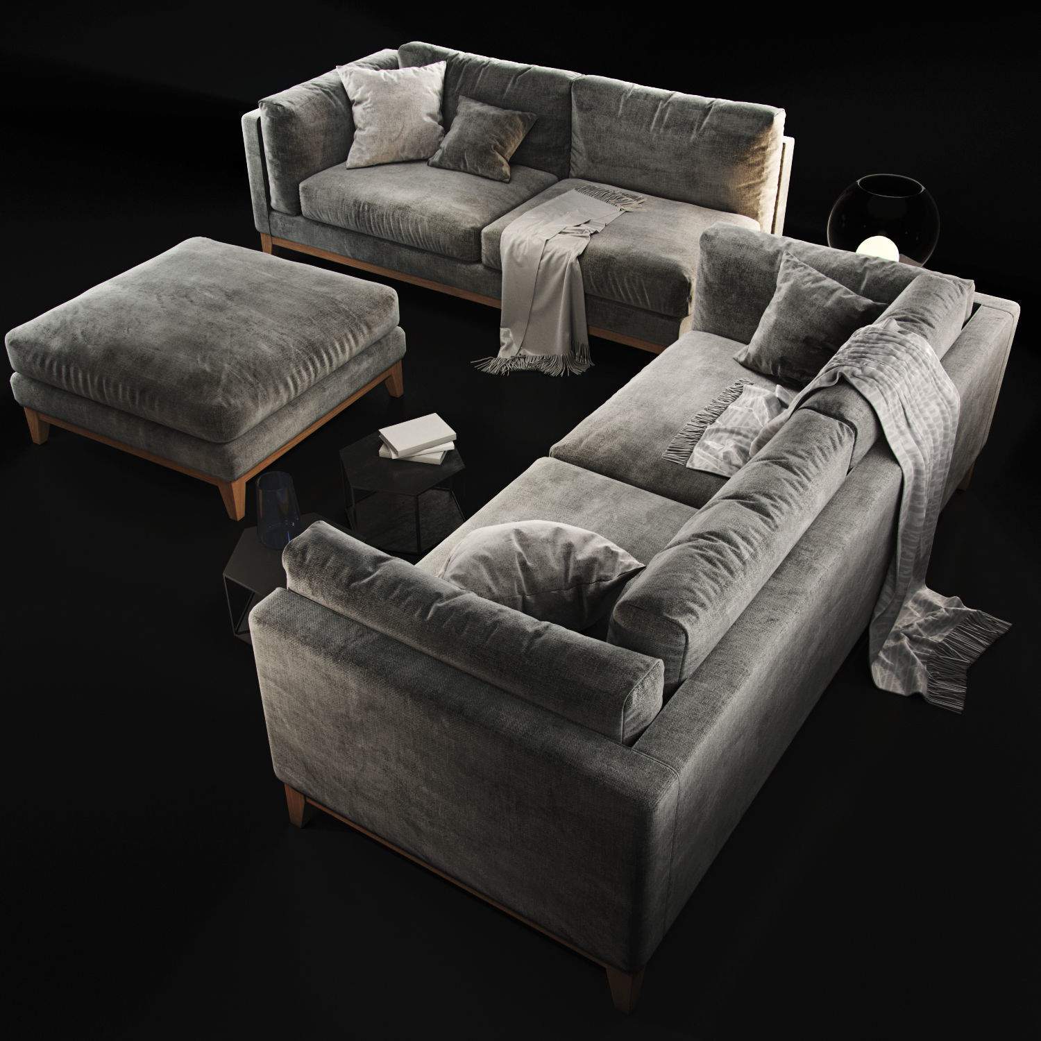 Sofa Realistic couch with pillows and coffee table 3D model_7