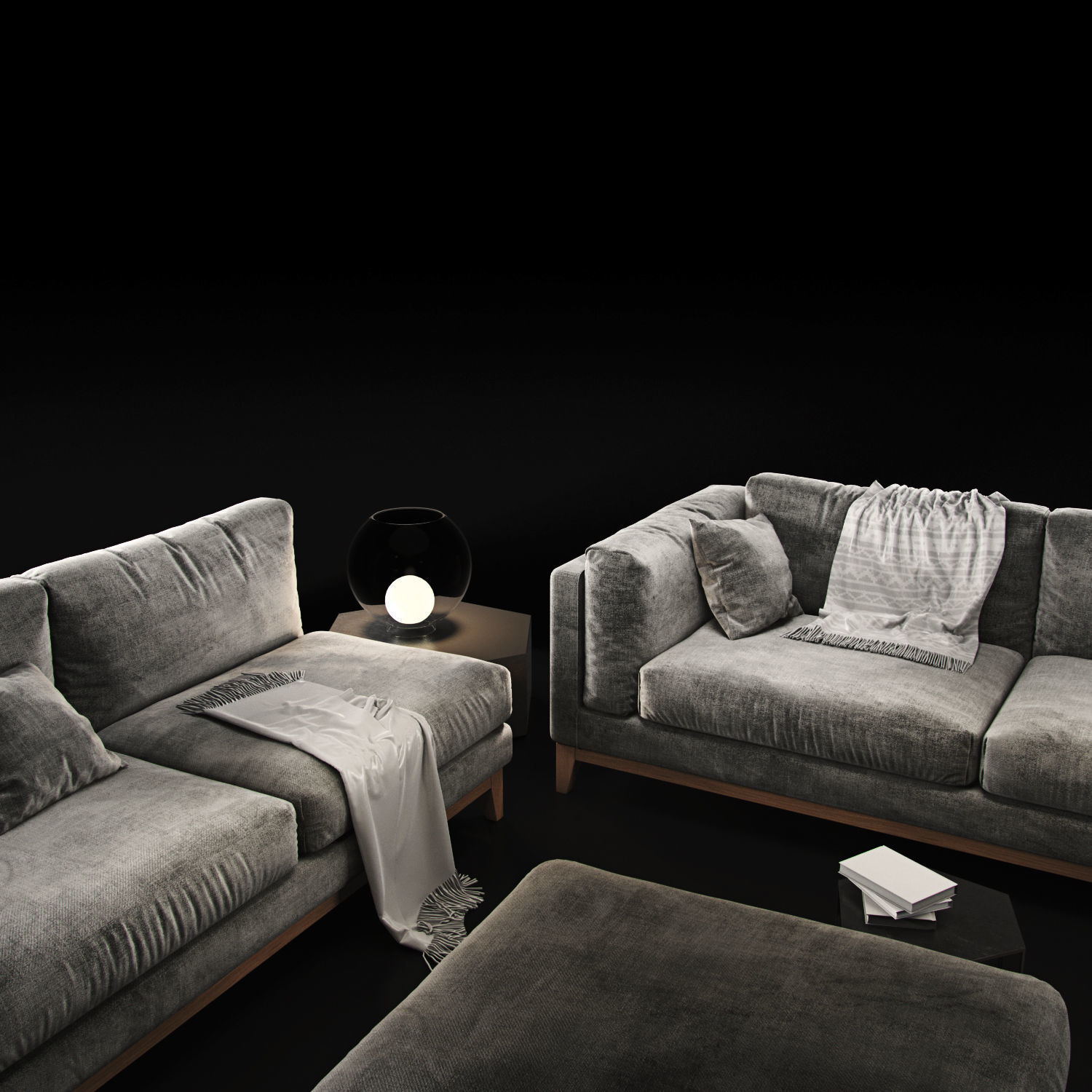 Sofa Realistic couch with pillows and coffee table 3D model_5
