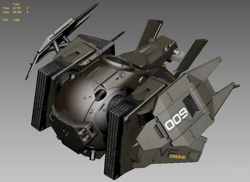 Drone 2 futuristic spaceship flying in air 3D model_7