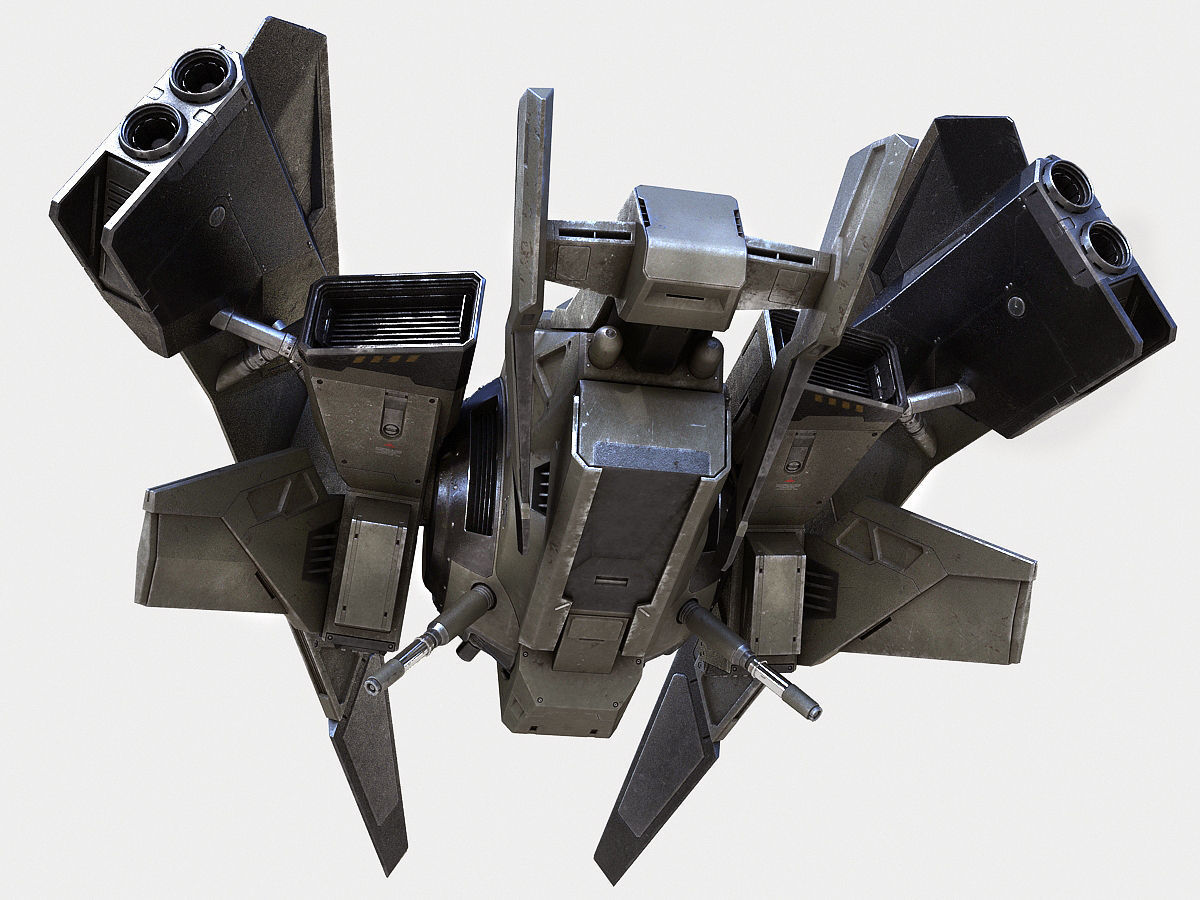 Drone 2 futuristic spaceship flying in air 3D model_9