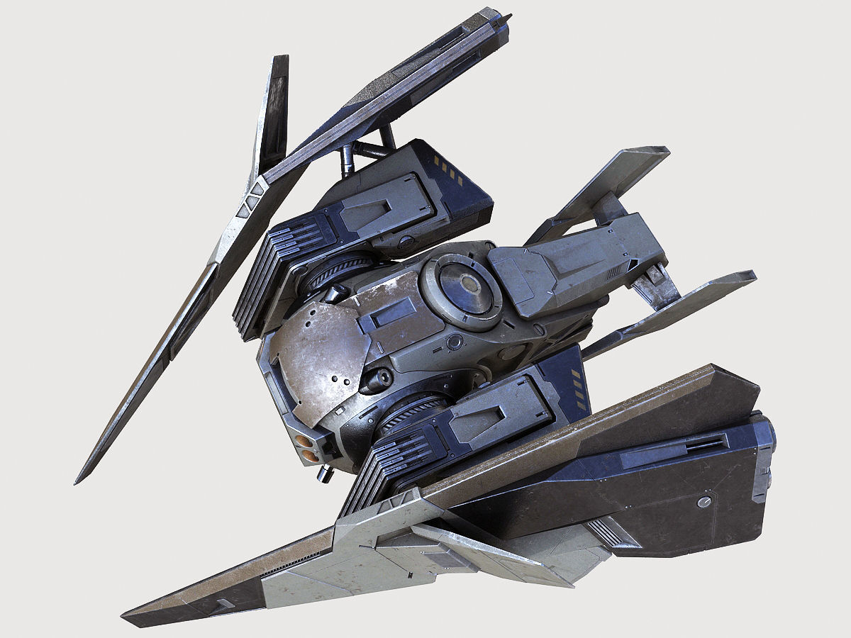 Drone 2 futuristic spaceship flying in air 3D model_10