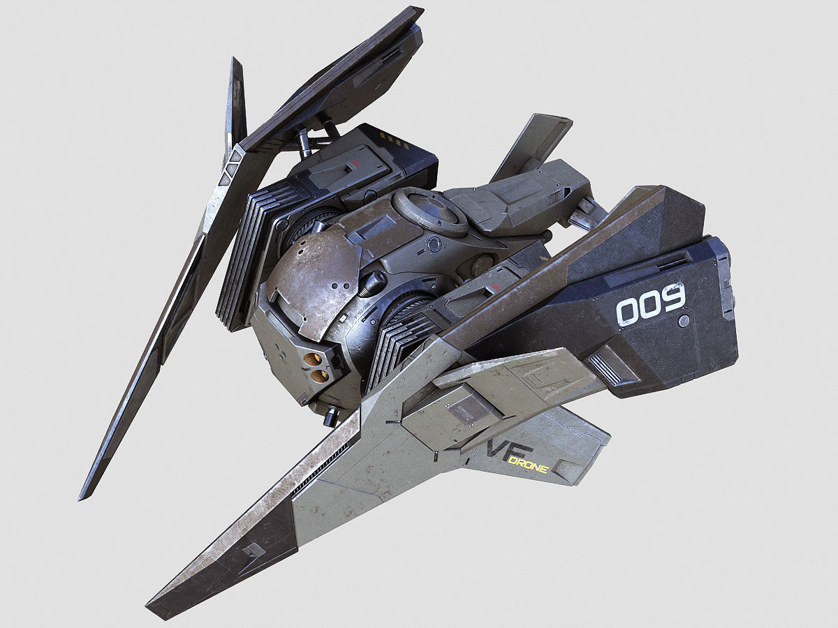 Drone 2 futuristic spaceship flying in air 3D model_3