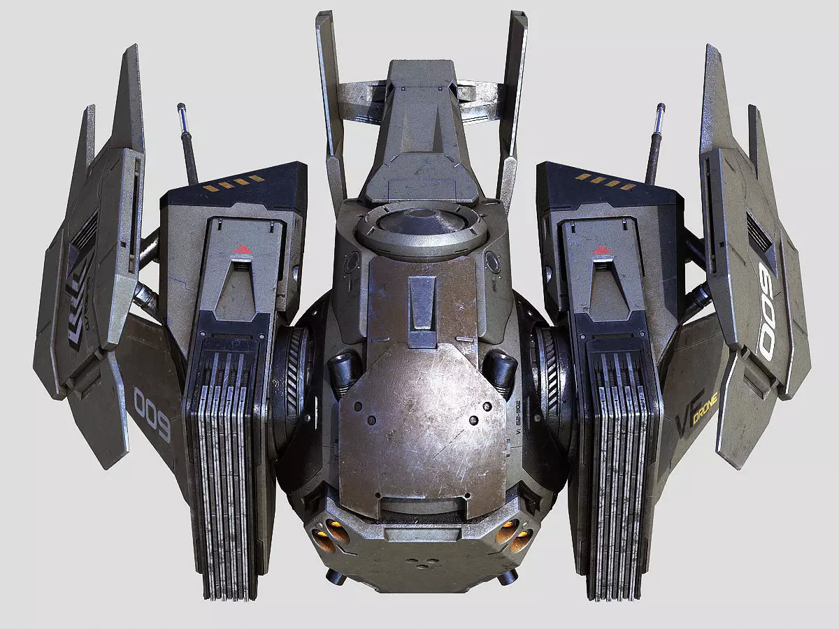 Drone 2 futuristic spaceship flying in air 3D model_0