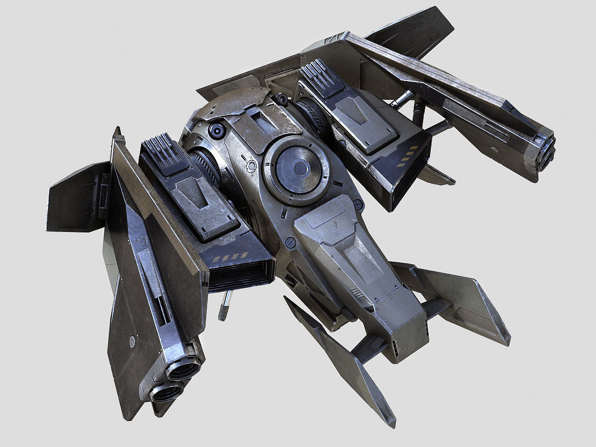 Drone 2 futuristic spaceship flying in air 3D model_8